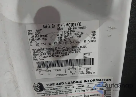 2011 Ford F-150 Xl from USA, damaged, VIN 1FTEW1CM7BFC69797